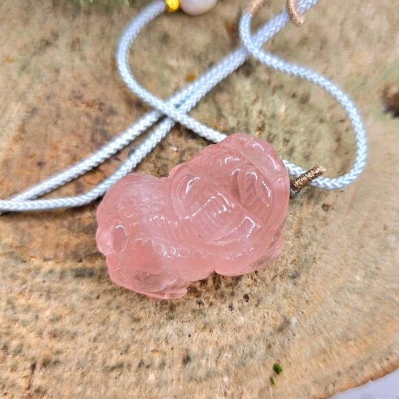 Nature Rose Quartz Pi Xiu Hand Braided Pendant Necklace - Picture 3 of 10